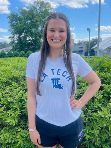 La Tech Womens White V Tee