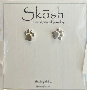 Silver Skosh Paw Print Earrings
