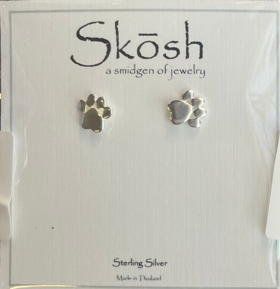 Silver Skosh Paw Print Earrings